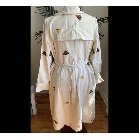 Anthropologie Maeve Trench Coat Women Bee Embroidered Preppy Boho Size small NWT - Picture 5 of 5